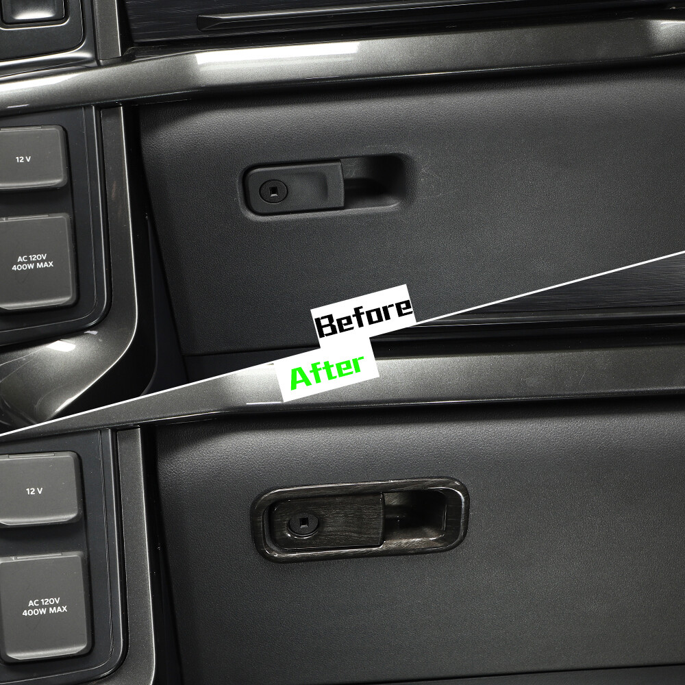 Co-pilot Storage Box Handle Decor Cover Trim For Ford F150 2021+Black Wood Grain