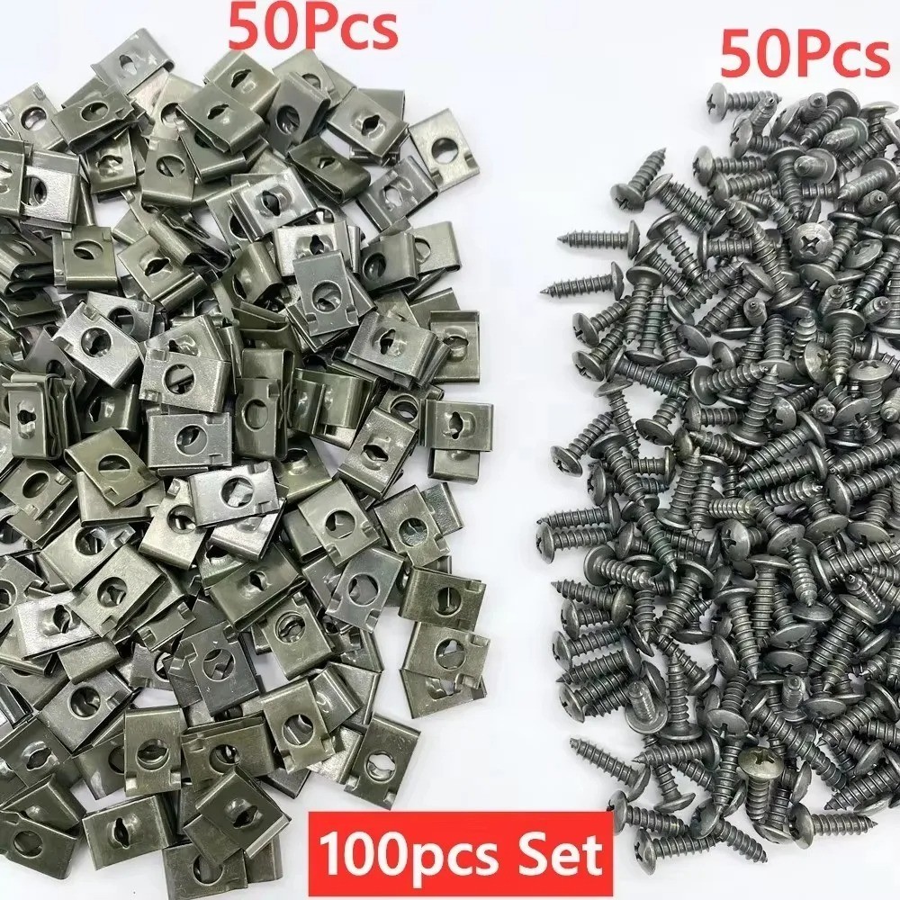 Car U-Type Metal Clip with Screws Auto Body Panel Trim Fastener Kit 20-100Pcs US