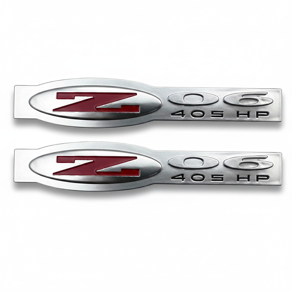 2Pc Matte Silver Side Fender Z06 405HP Emblem Badge For Corvette C5