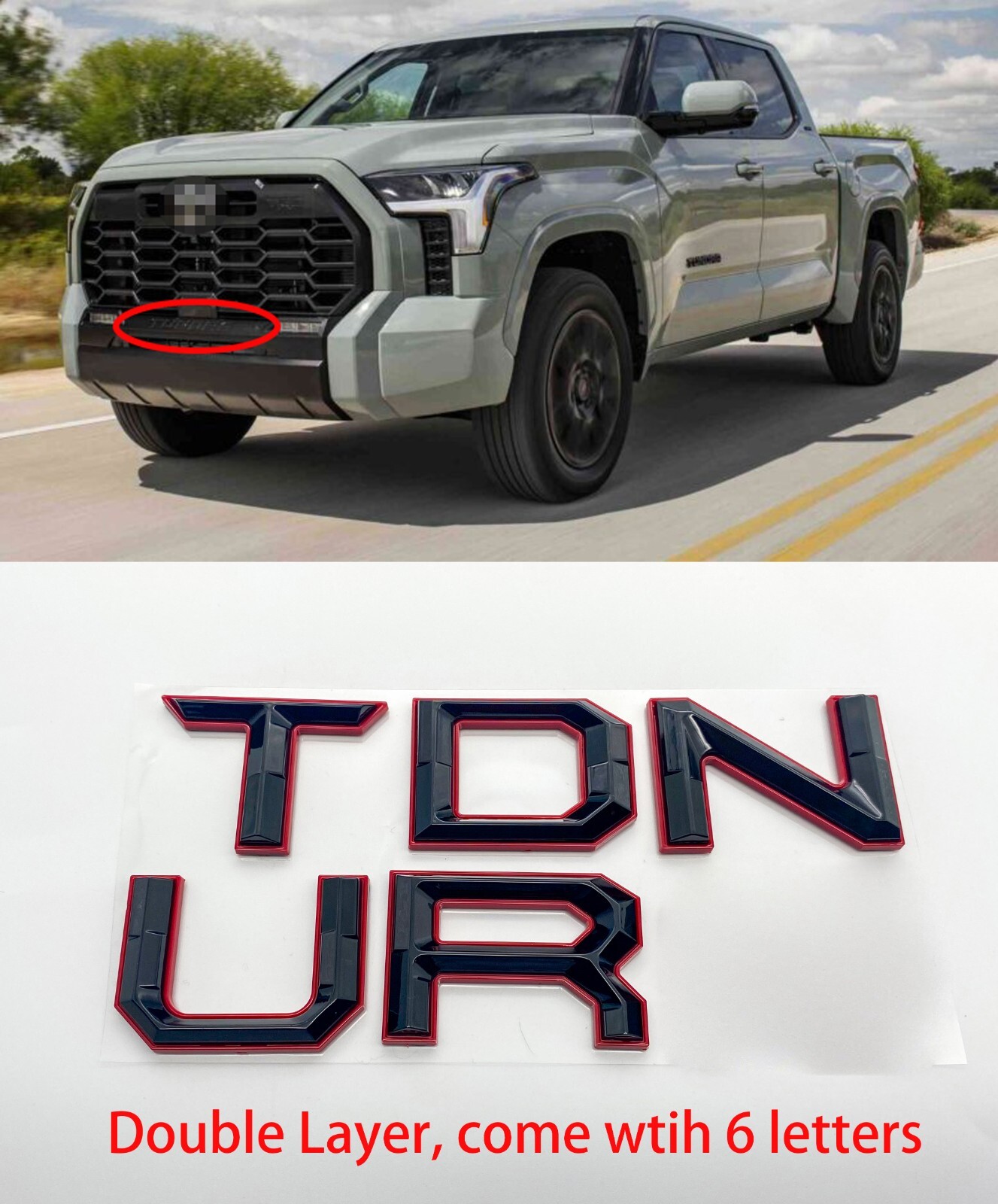 2022 2023 2024 Black Red Front Emblem TUNDRA Grill Bumper Letters Insert Badge