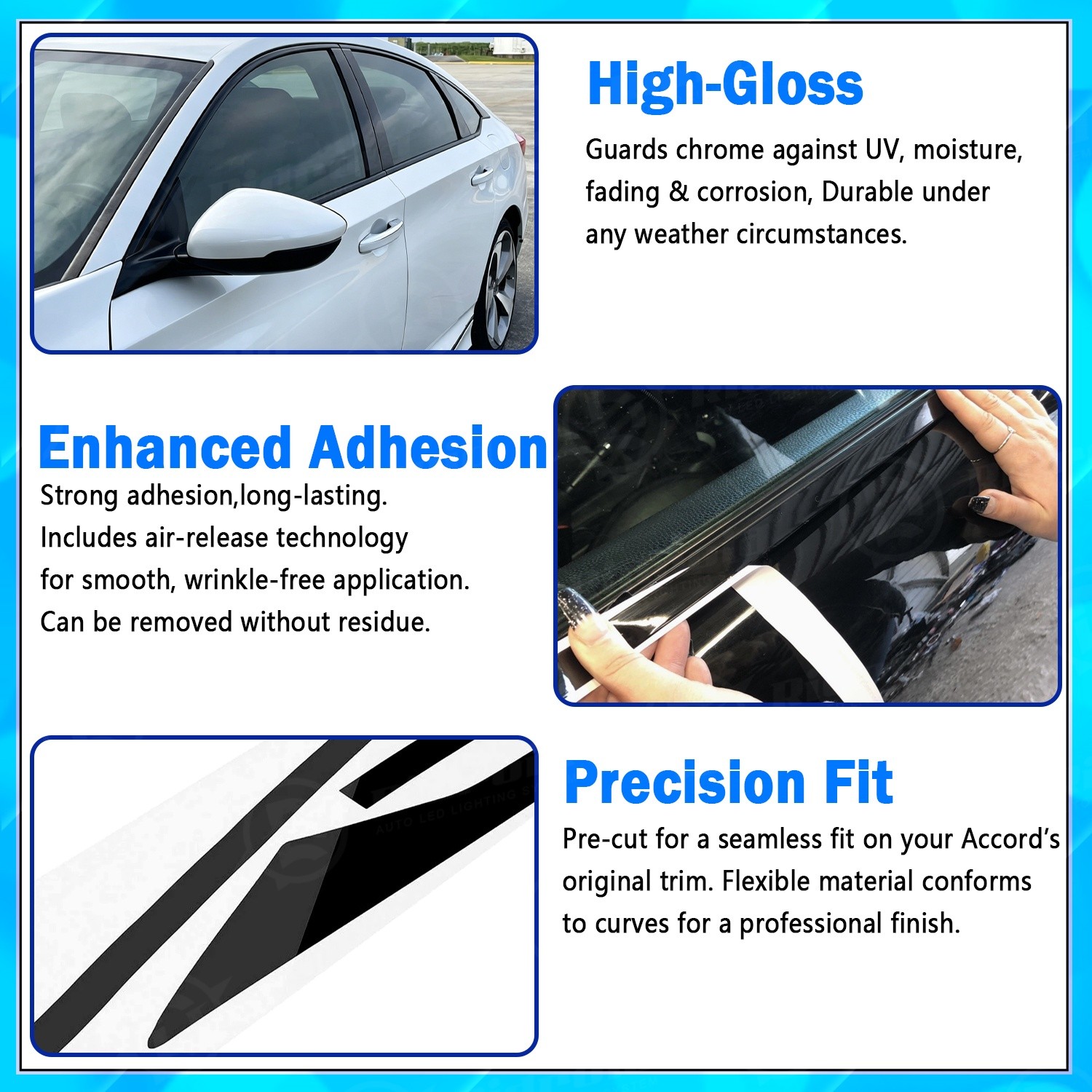 Chrome Delete Blackout Window Trims Glossy Black For Honda Accord 2018-2022
