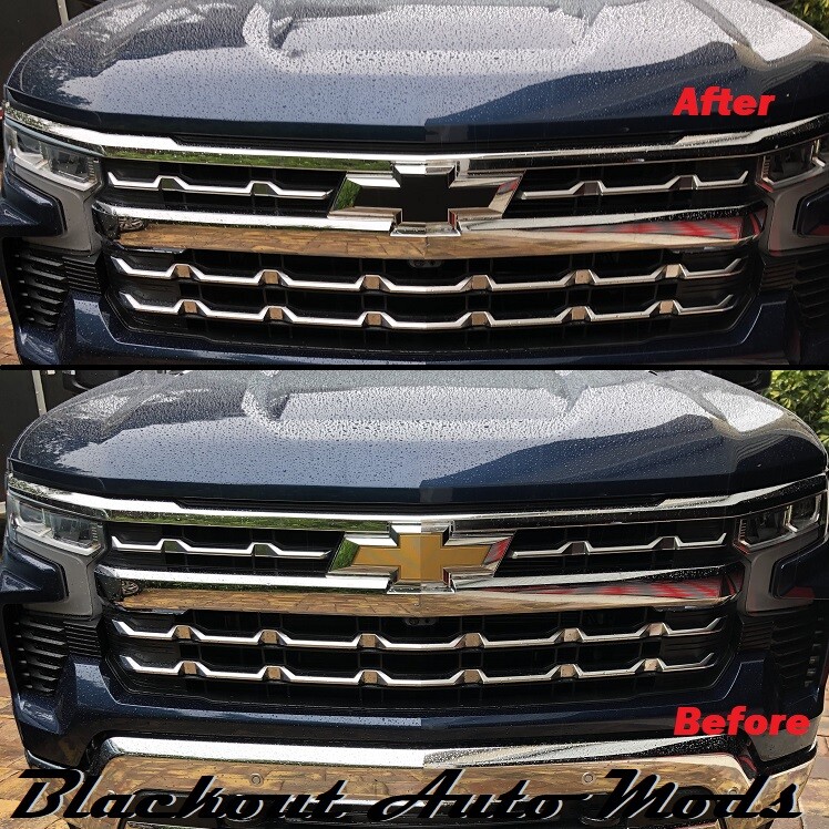 Gloss Black Vinyl BowTie Grill Emblem Overlay For 2022-2023 Chevy Silverado 1500