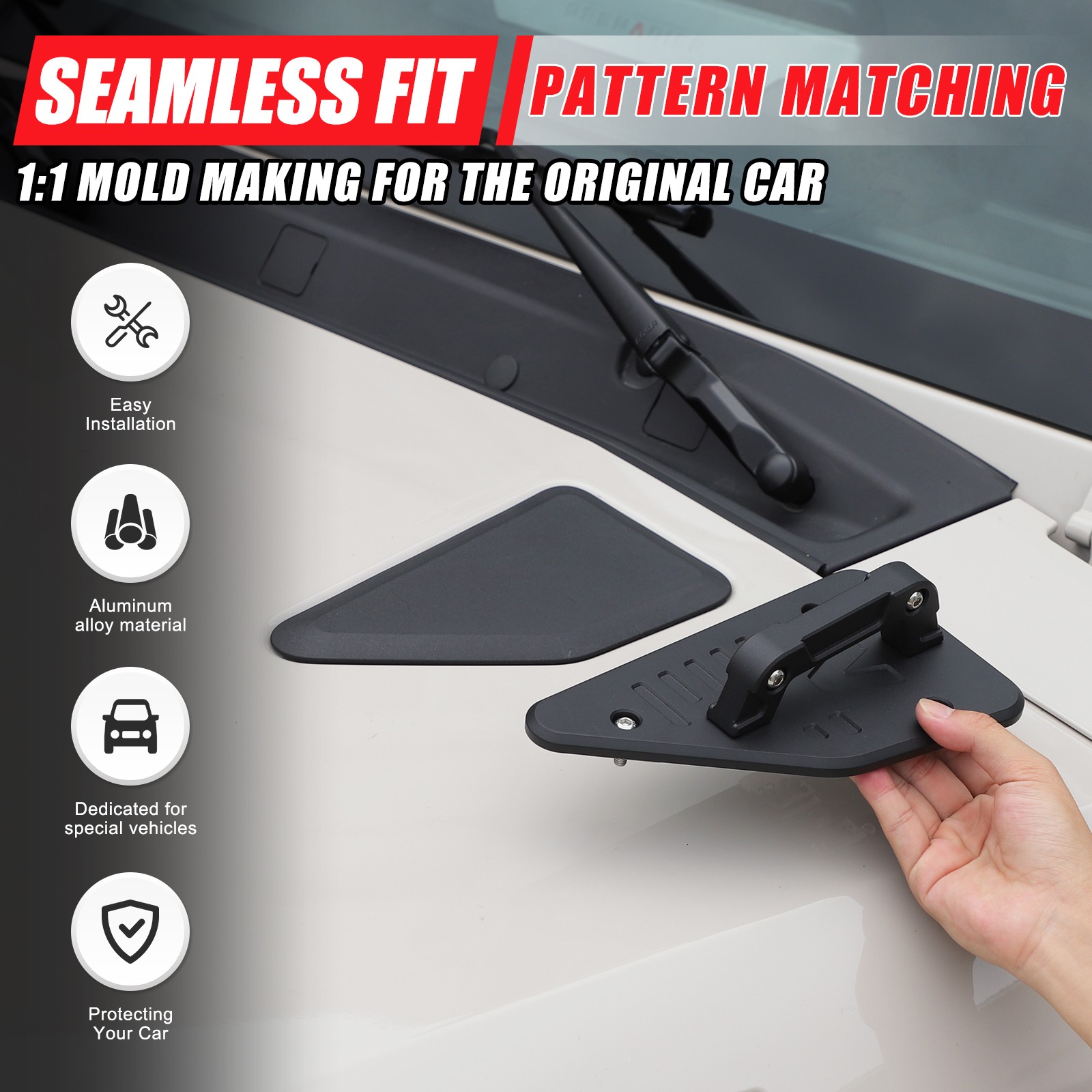 Aluminum Alloy Black Hood Expansion Trim With Handle For Ineos Grenadier 20+ US
