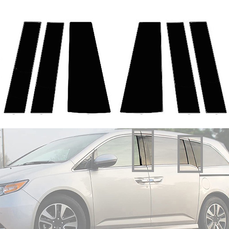 6pcs Glossy Black Polycarbonate Window Pillar Posts Trim For Honda Odyssey 11-17