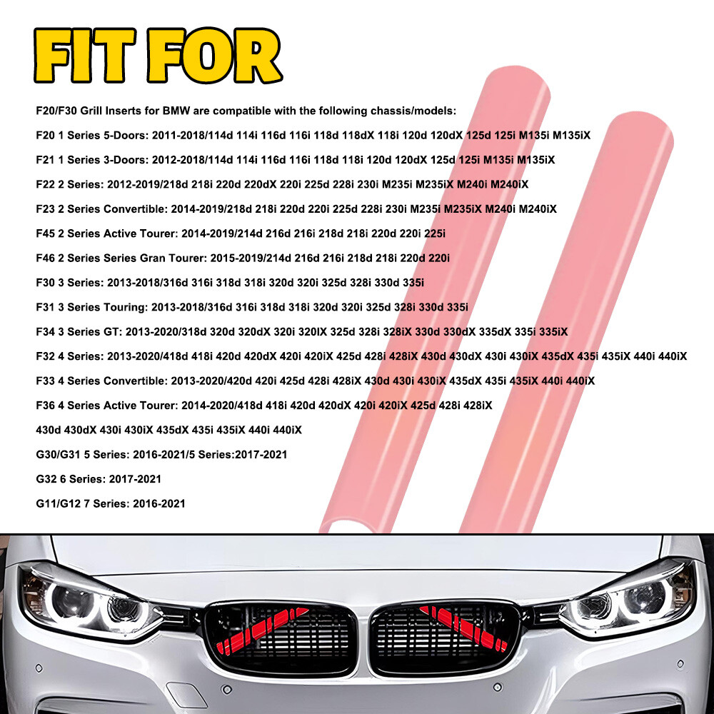 2pcs Red Car Front V Brace Grille Trim Strip Cover for BMW G01 G02 G05 X3/X4/X5