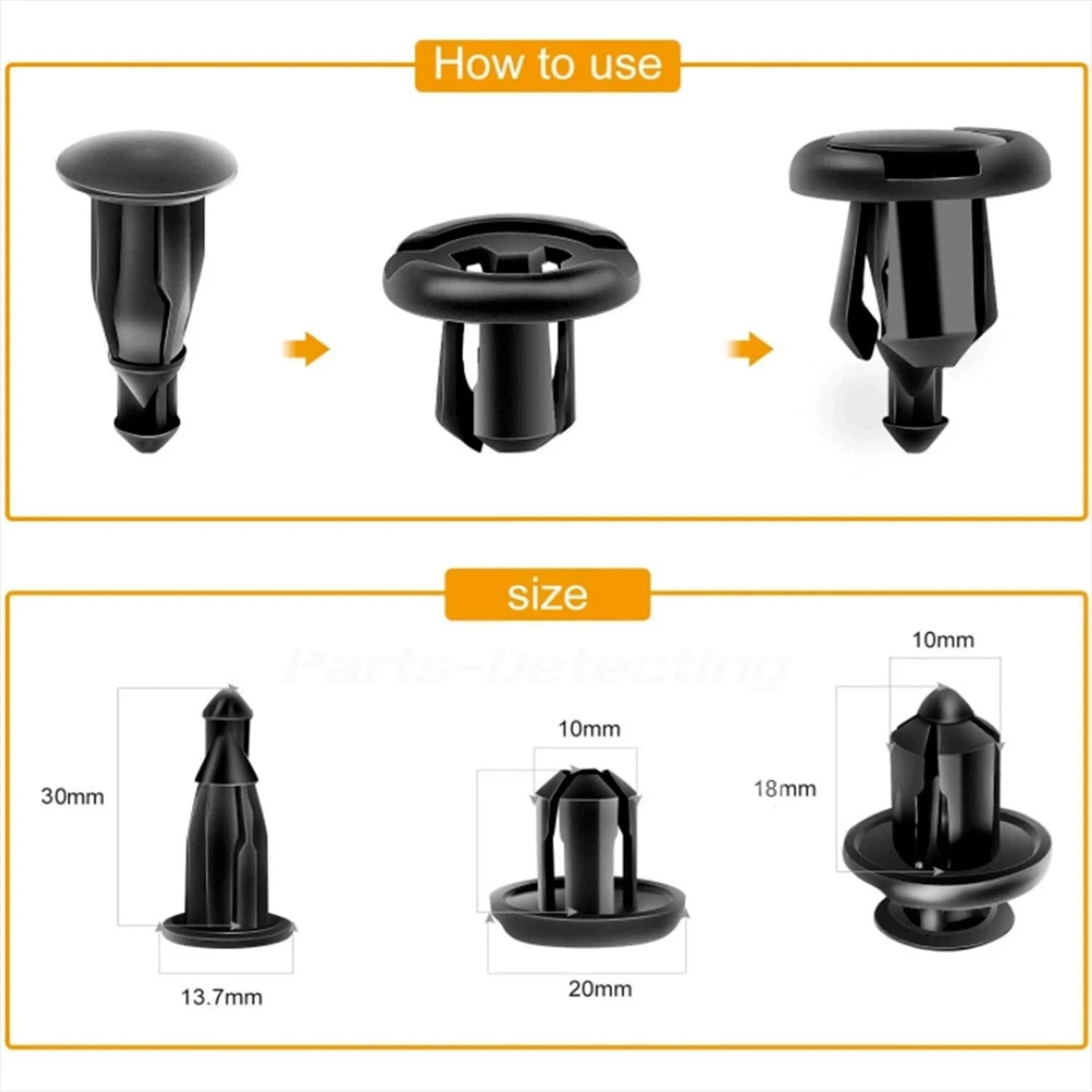 120 Pcs Bumper Clips 10mm Hood Fender Push Rivets Retainer Fasteners for Honda
