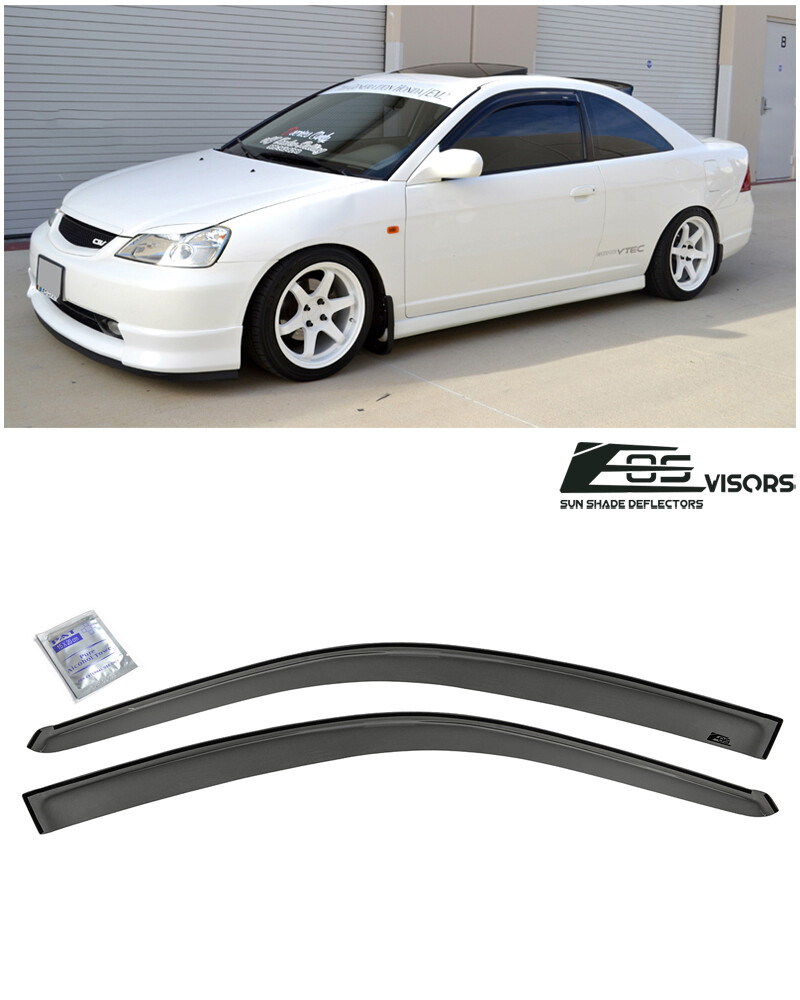 JDM SMOKE TINTED Side Vents Sun Shade Rain Guards For 01-05 Honda Civic Coupe