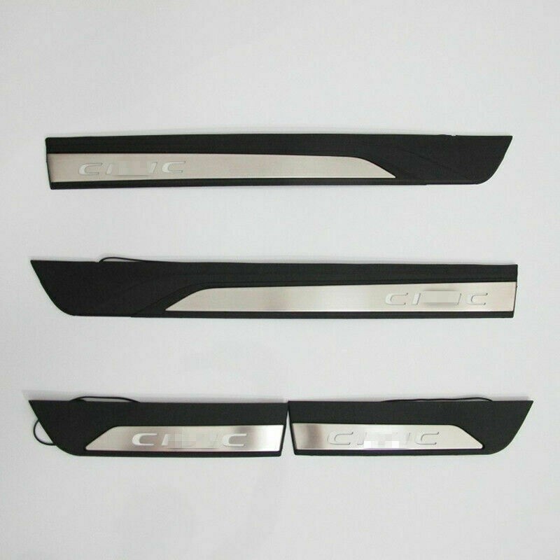 For Honda Civic 2022-2024 Blue LED Silver Door Sill Scuff Plate Guard Cover trim