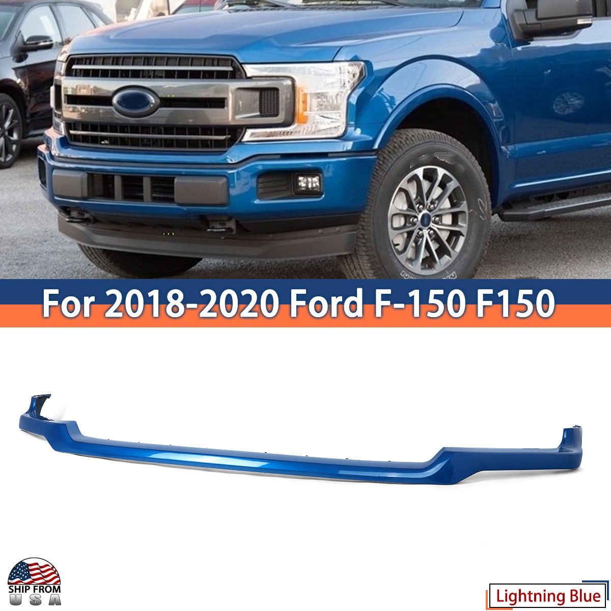 Lightning Blue Front Bumper Grill Upper Molding Trim For 2018-20 Ford F-150 F150