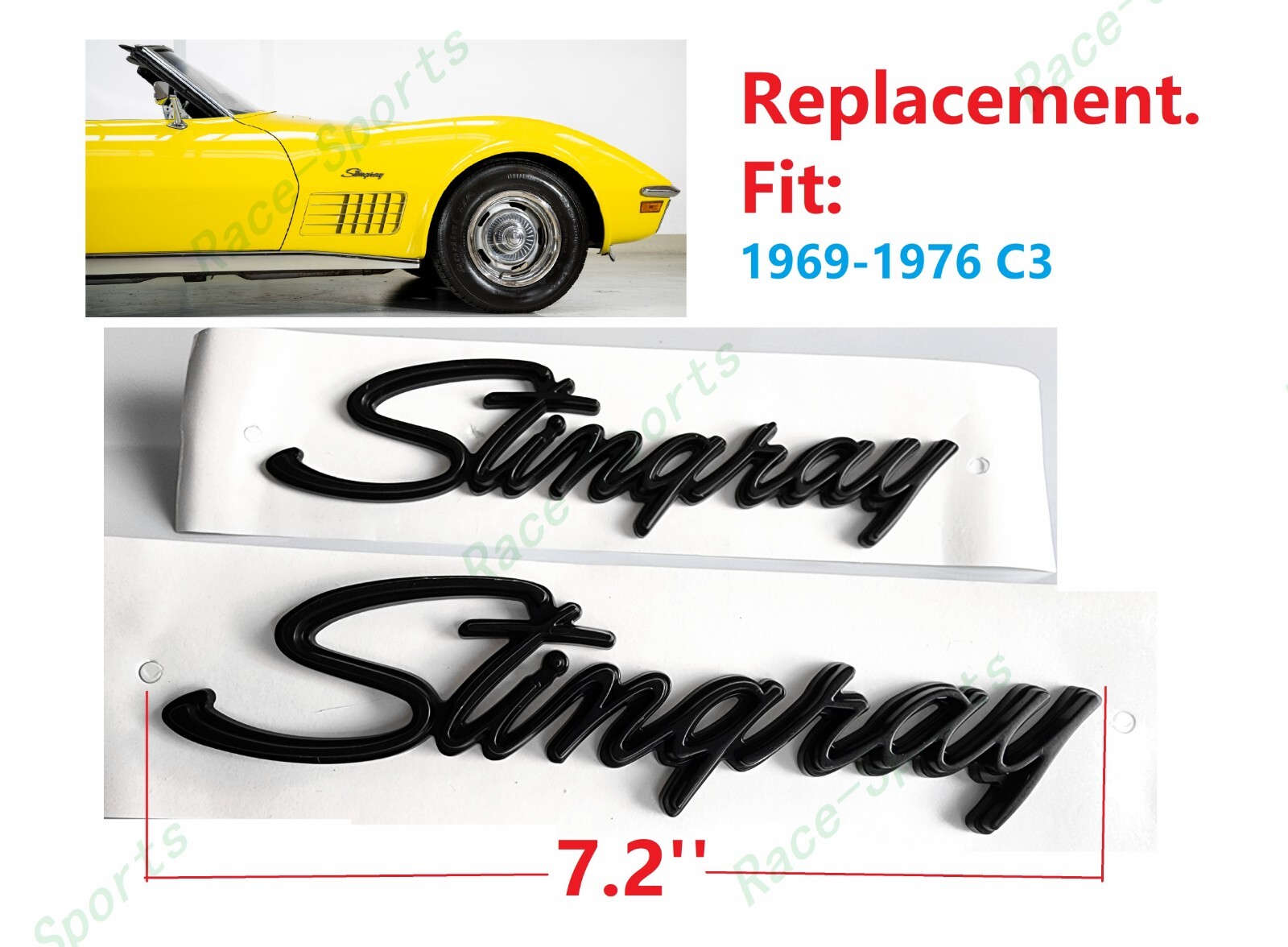 2PCS Matte Black Front Fender Stingray Emblems Badges For 1969-1976 Corvette C3
