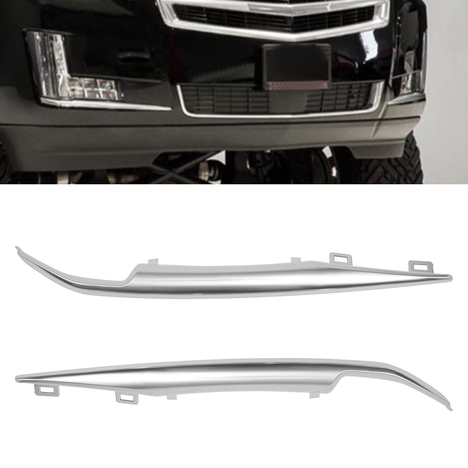 Silver Front Left+Right Bumper Trim Set For 2015-2020 Cadillac Escalade Fits ESV