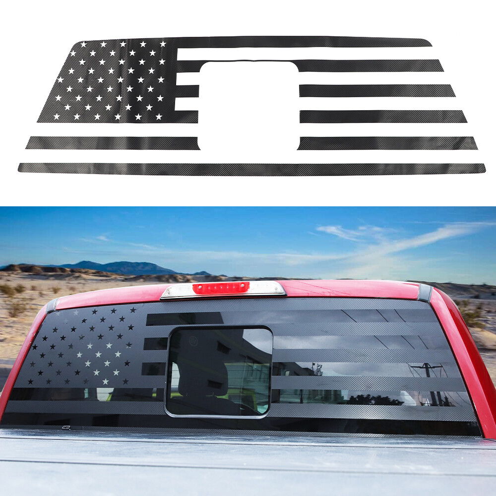 US-Flag Exterior Rear Window Trim Sticker Decal for Ford F150 2015+ Carbon Fiber
