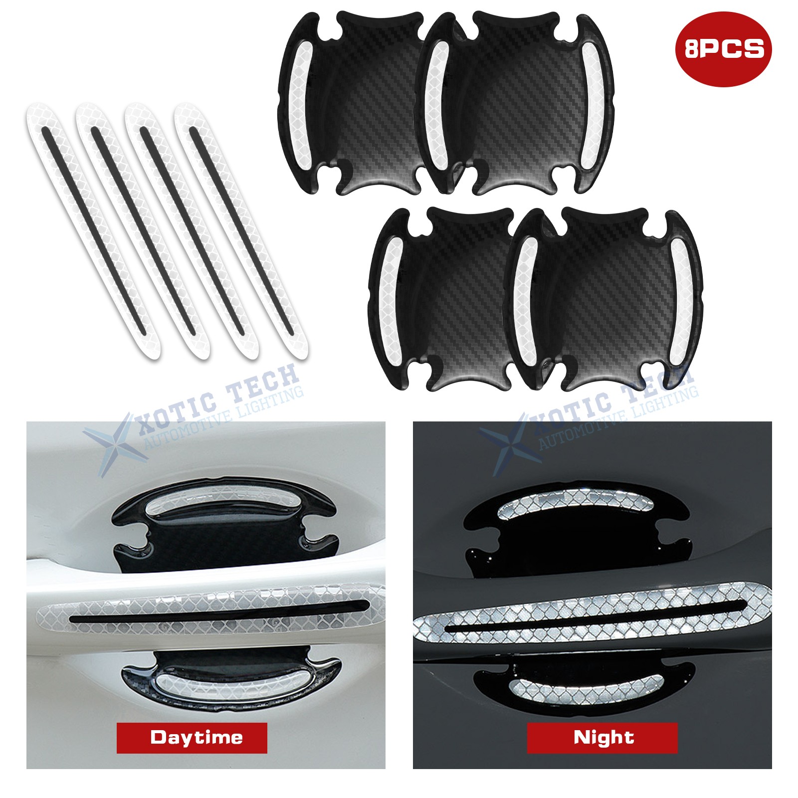 8PCS Reflective White Door Handle Guard Film Stickers For BMW 3 4 5-Series X1 X5