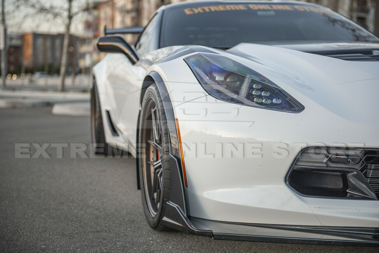 Front Wheel Trim Fender Flares For 14-19 Corvette C7 Hydro-Dipped Carbon Fiber