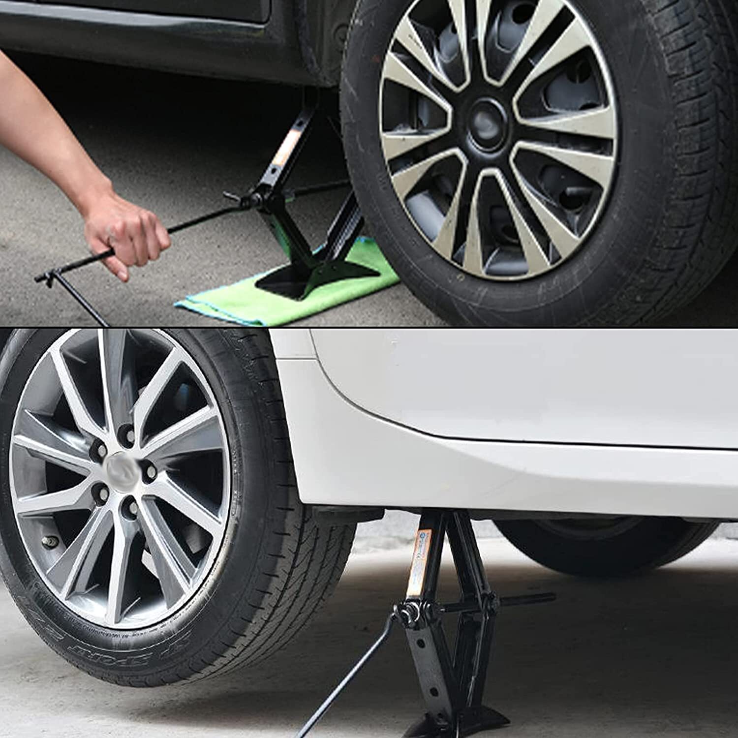 Extendable Wheel Lug Wrench + Scissor Jack with Handle 2 Ton Car Spare Tire Tool