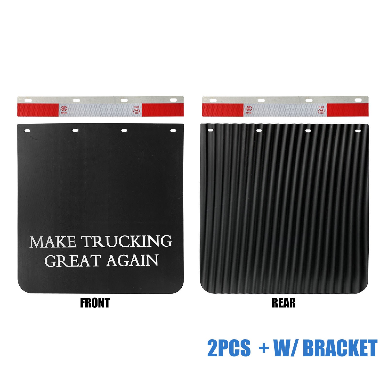 2pc Black Semi Truck Trailer 24×24″ Polymer Mud Flaps 24×3″ Reflector Plates