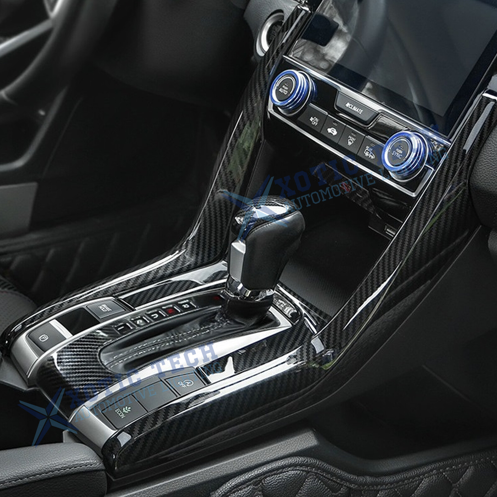 ABS Carbon Fiber Gear Shift Panel Moulding Strips Decor For Honda Civic 10th Gen
