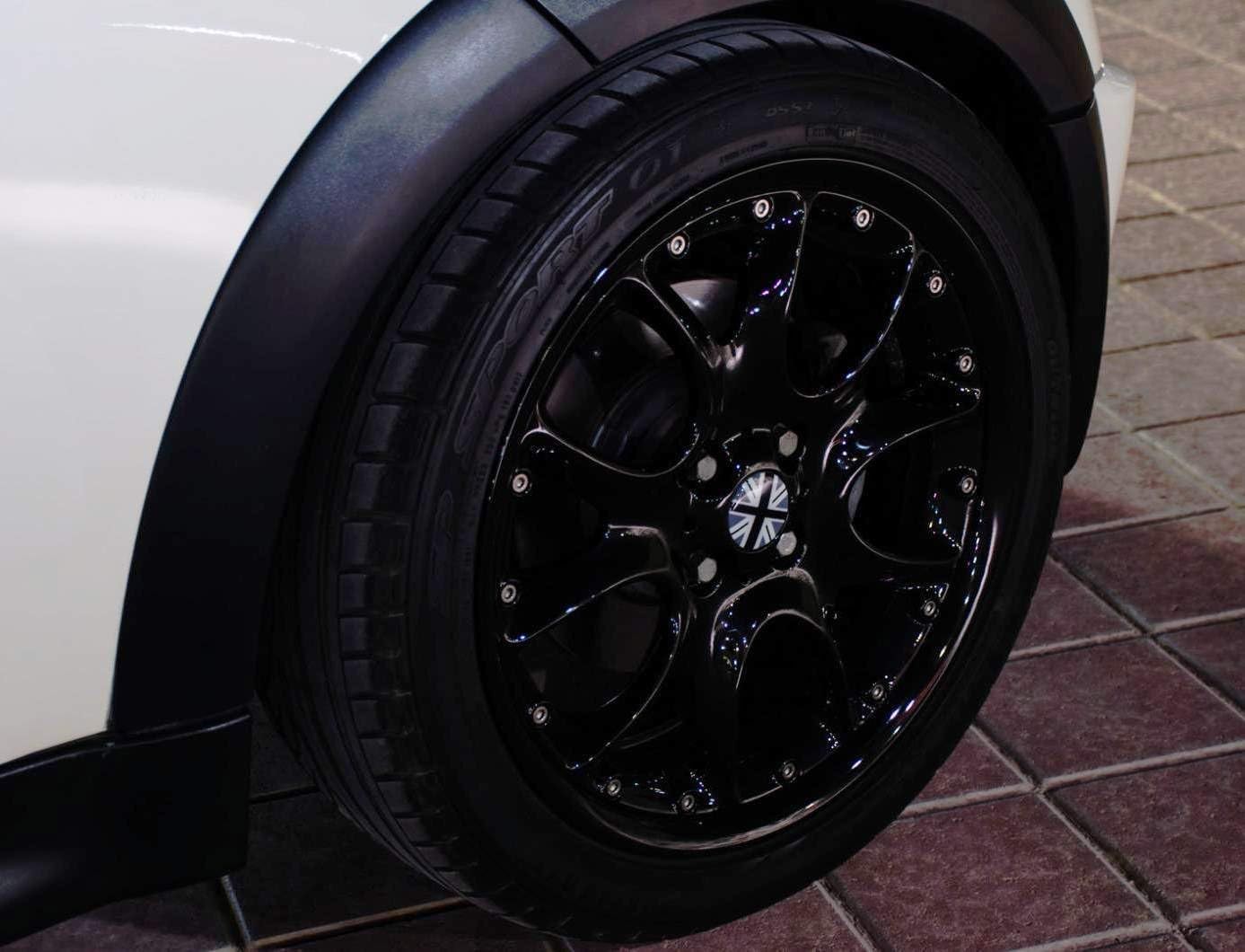 (4) Black/Grey Union Jack UK Flag Style Wheel Center Cap Covers For MINI Coopers