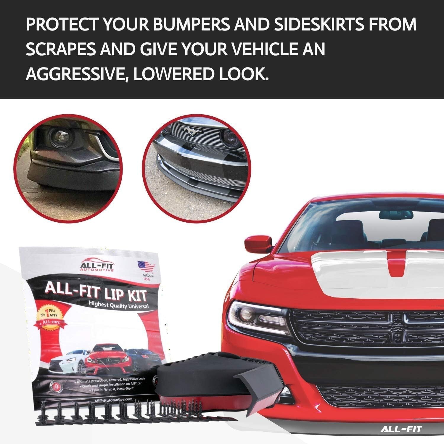 All-Fit Universal Complete 1.5″ Lip Kit With Hardware Front, Sides, Rear (Black)