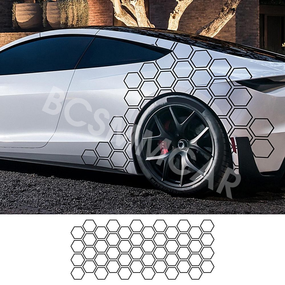 Hexagon Graphics Honeycomb Side Stickers Car Styling Adhesive Sport Decals Black