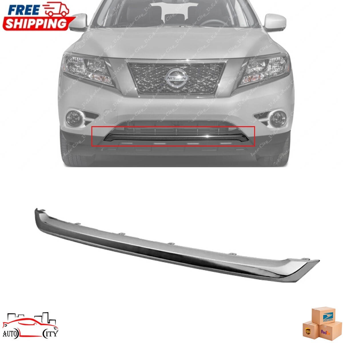 For 2013 2014 2015 2016 Nissan Pathfinder Front Bumper Lower Chrome Molding Trim