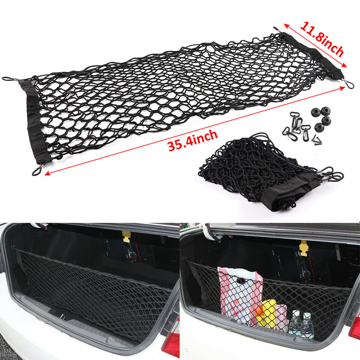 Trunk CARGO NET Car Nylon Elastic Mesh Organizer Truck SUV Universal 4 Hook Rear