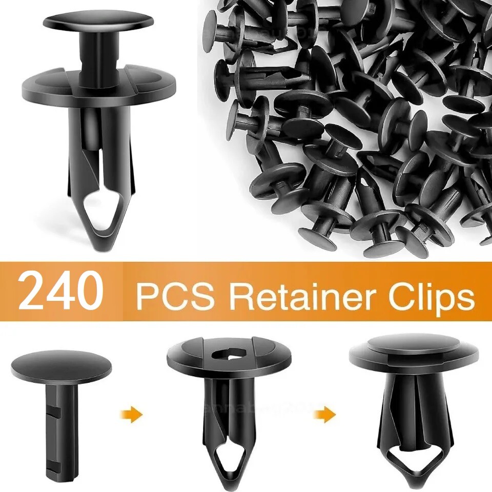 240PCS 8mm Bumper Retainer Clips Auto Car Plastic Push Rivets Fastener Fender