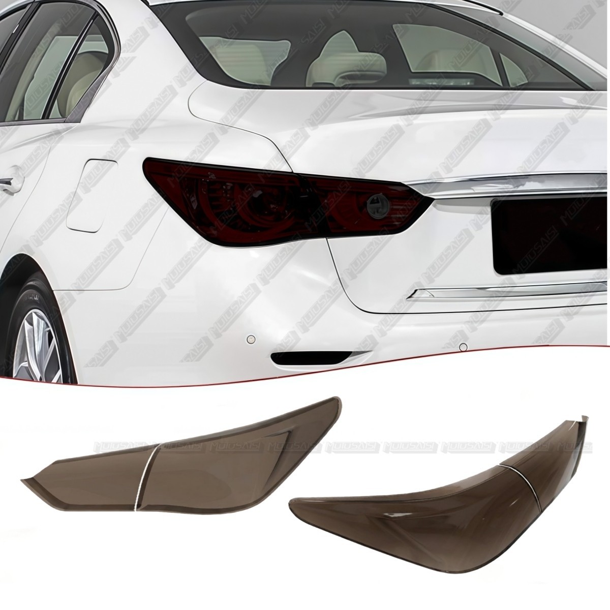 Smoked Black Rear Tail Light Cover Guard For 2014-2017 INFINITI Q50 (All Model)