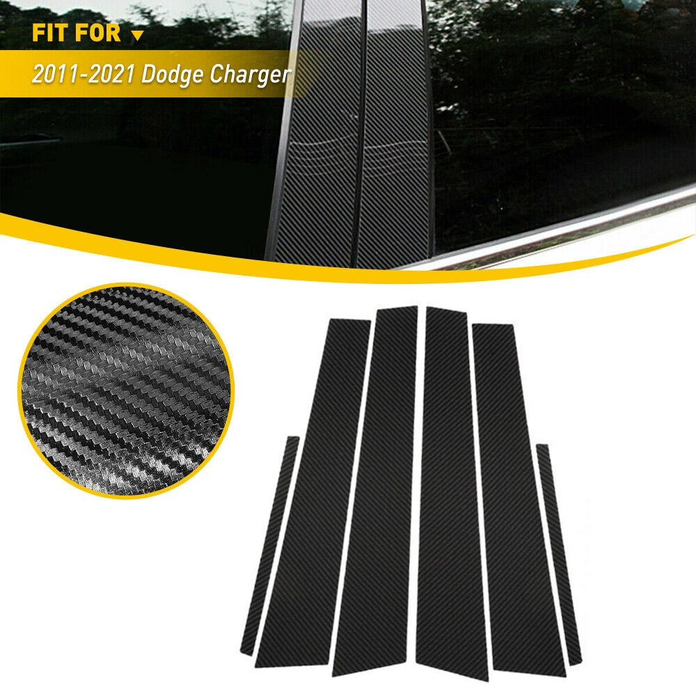 6pcs Carbon Fiber Look Door Window Pillar Post Trim Fits Dodge Charger 2011-2021
