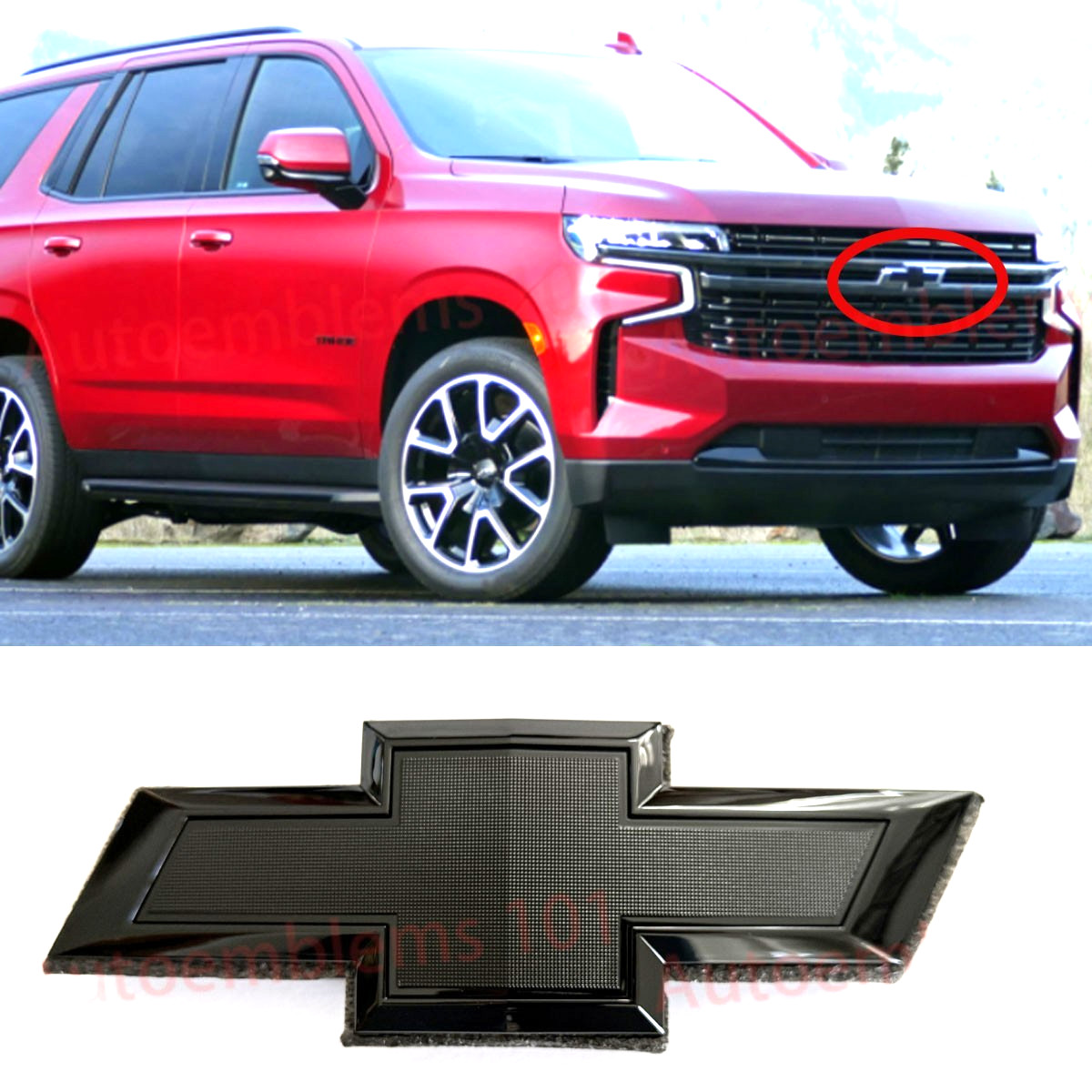 New 2021-2025 Suburban Tahoe Front Gloss Black Bowtie Emblems Kit OEM