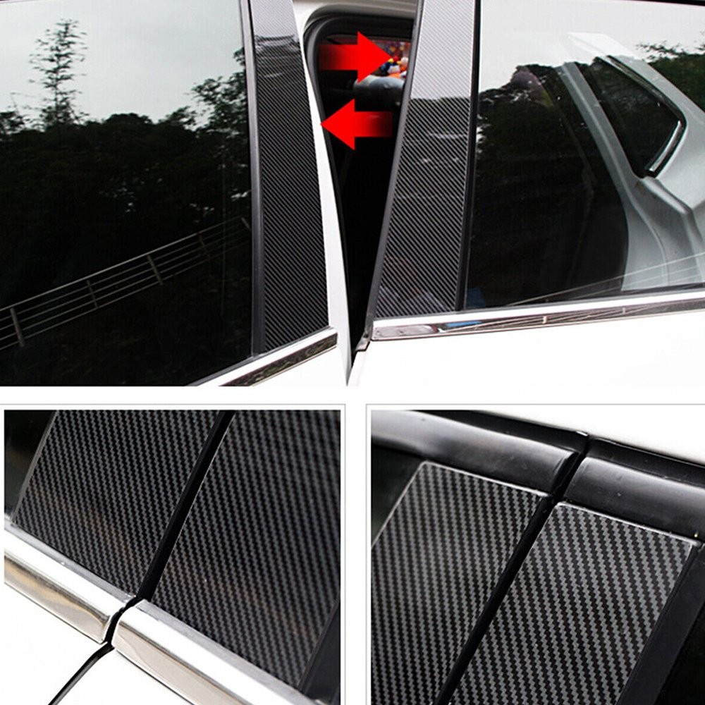 6PCS Carbon Car Fiber Door Window Pillar Post Cover Trim For 2006-11 Honda Civic