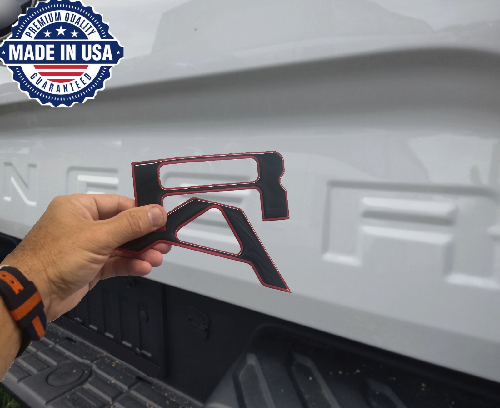 COMPATIBLE WITH 2024-2025 3D DOMED RAISED BLACK RED OUTLINE TAILGATE LETTERS