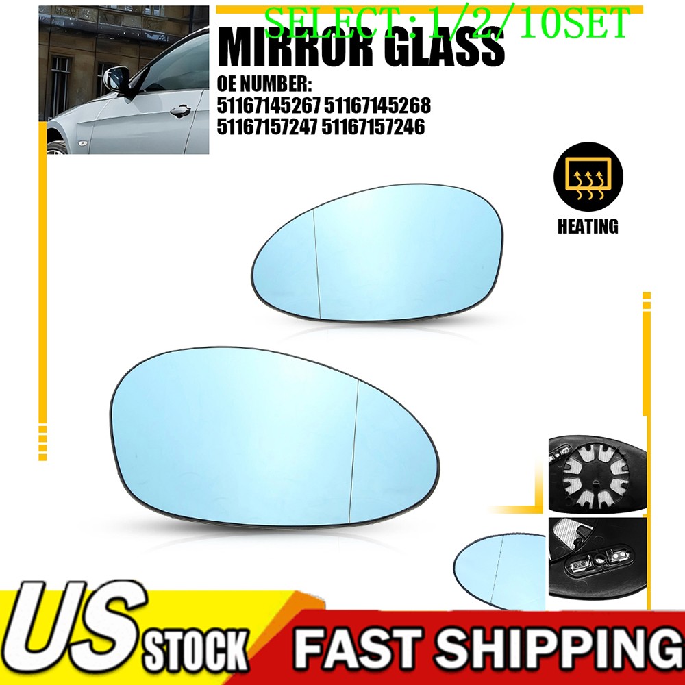Blue Heated Side Wing Mirror Glass For BMW E90 E92 E87 E88 04-09 Pre-LCI 1~10X