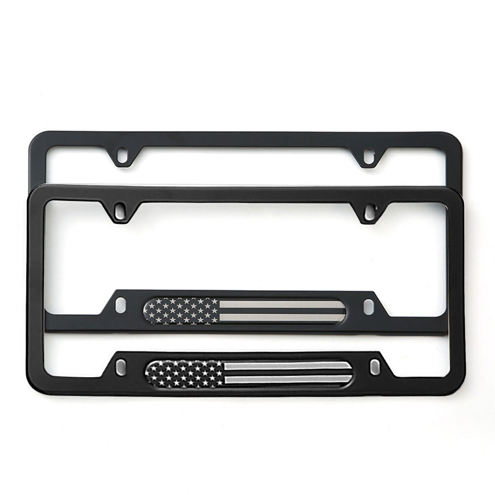 American Flag License Plate Frames 2 Pack USA Black Flag Tag Holder Patriotic