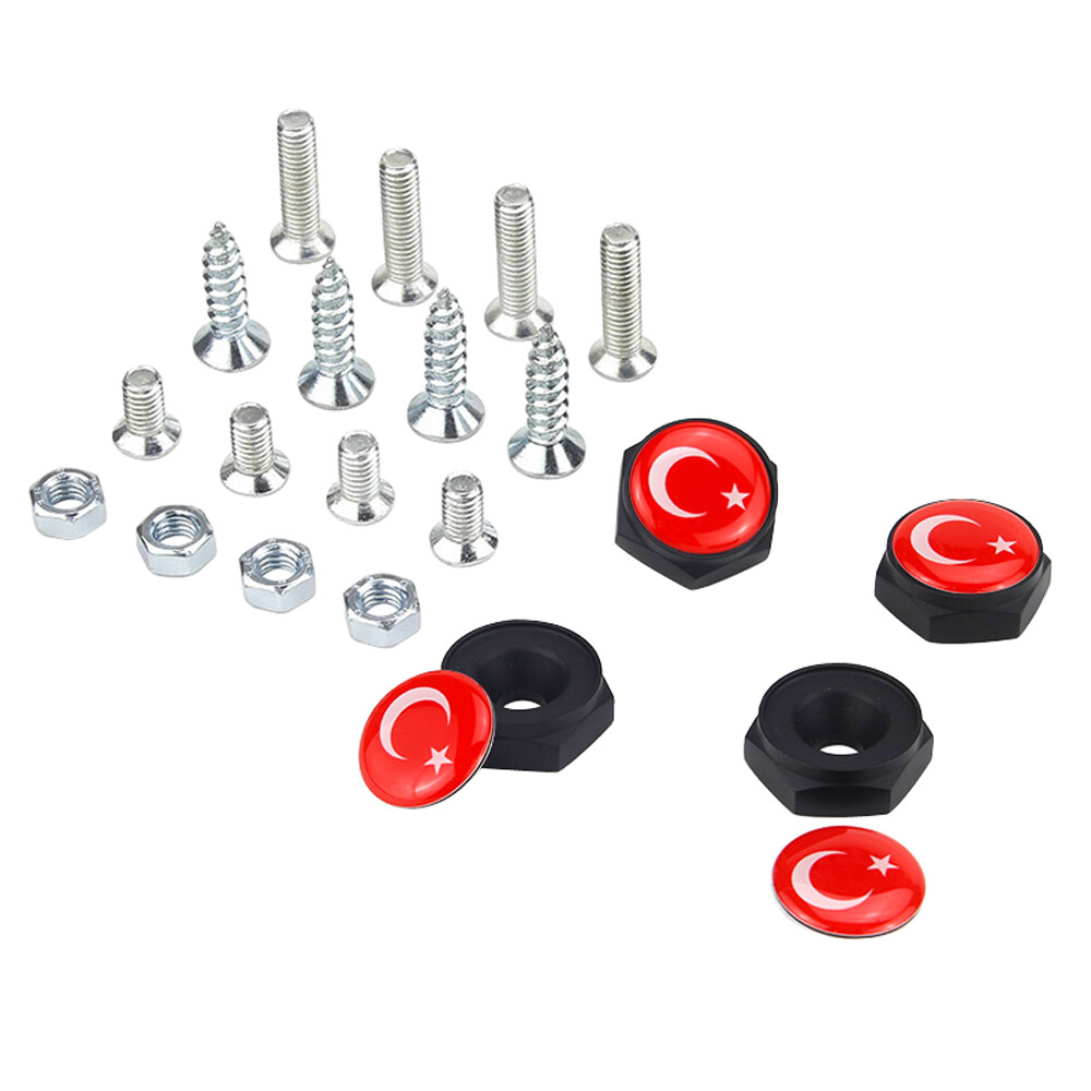 Turkey Flag Emblem Car License Plate Frame Screws Bolts Caps Covers Nuts