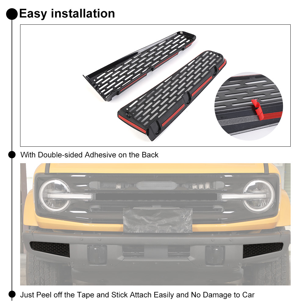 2pcs Black Front Bumper Grille Insert Cover Exterior Trim For Ford Bronco 2021+