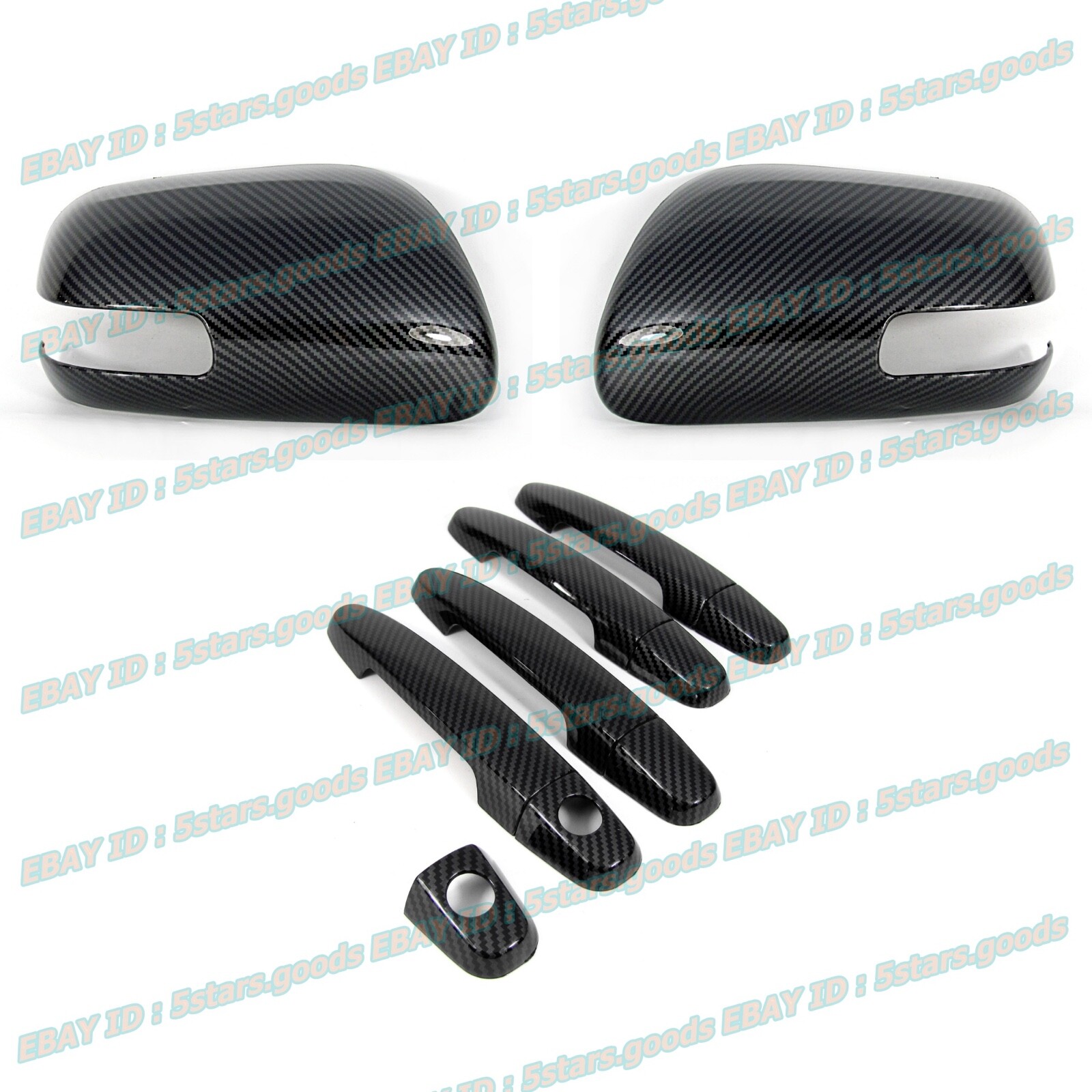 Carbon Fiber Covers Trims For 2008-2015 Scion xB Wagon Side Mirror + Door Handle