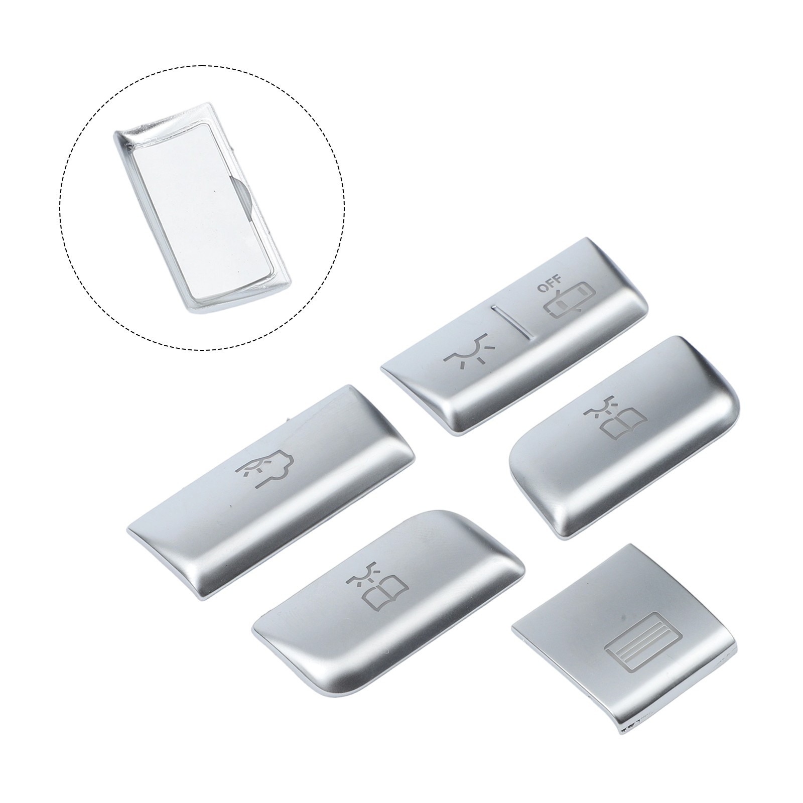 5pcs Silver Roof Reading Lamp Button Patch for Mercedes Car Interior Trim Set