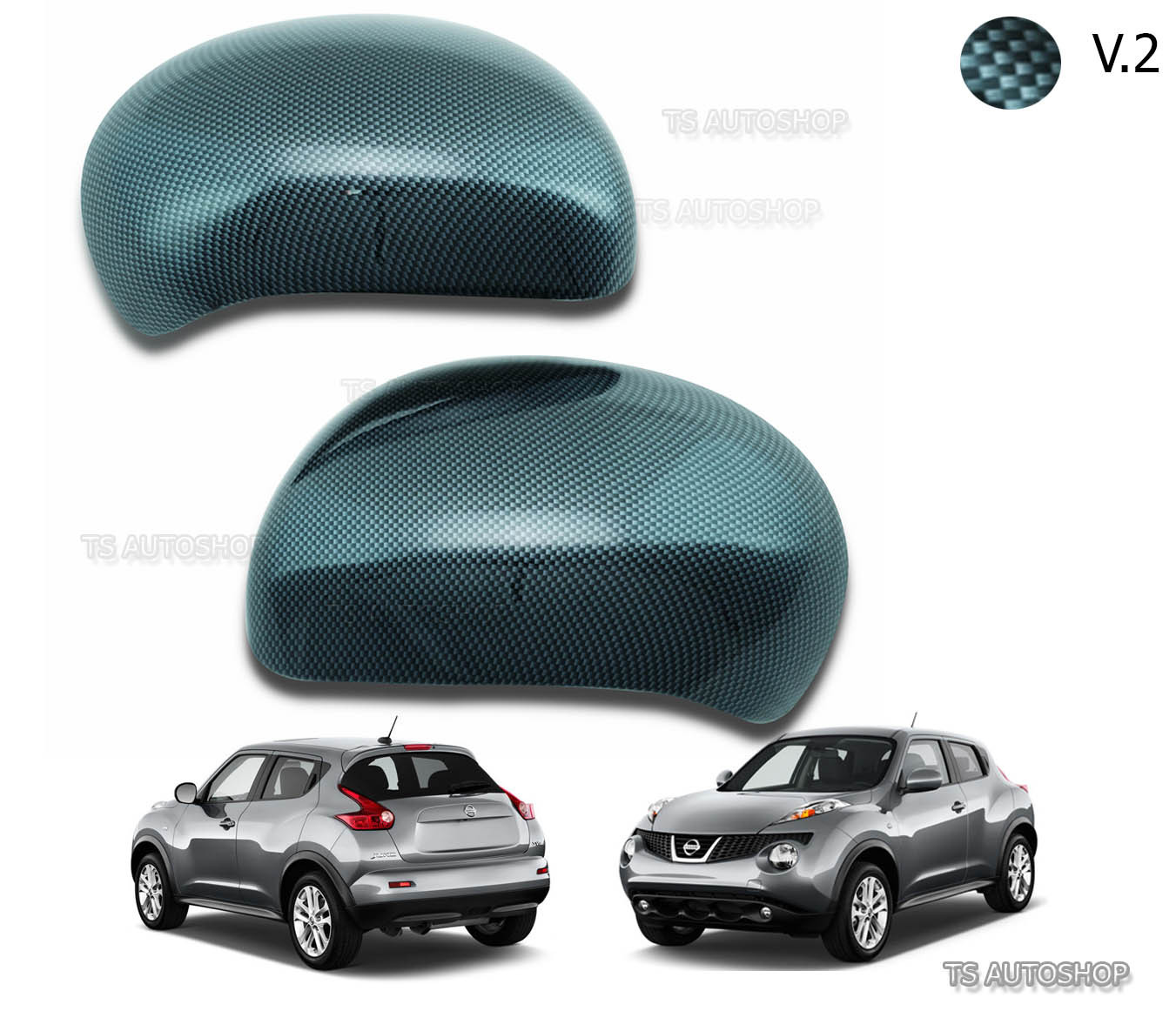 BLACK CARBON SIDE MIRROR L+R COVER TRIM Fit NISSAN JUKE F15 10 11 15 V.2
