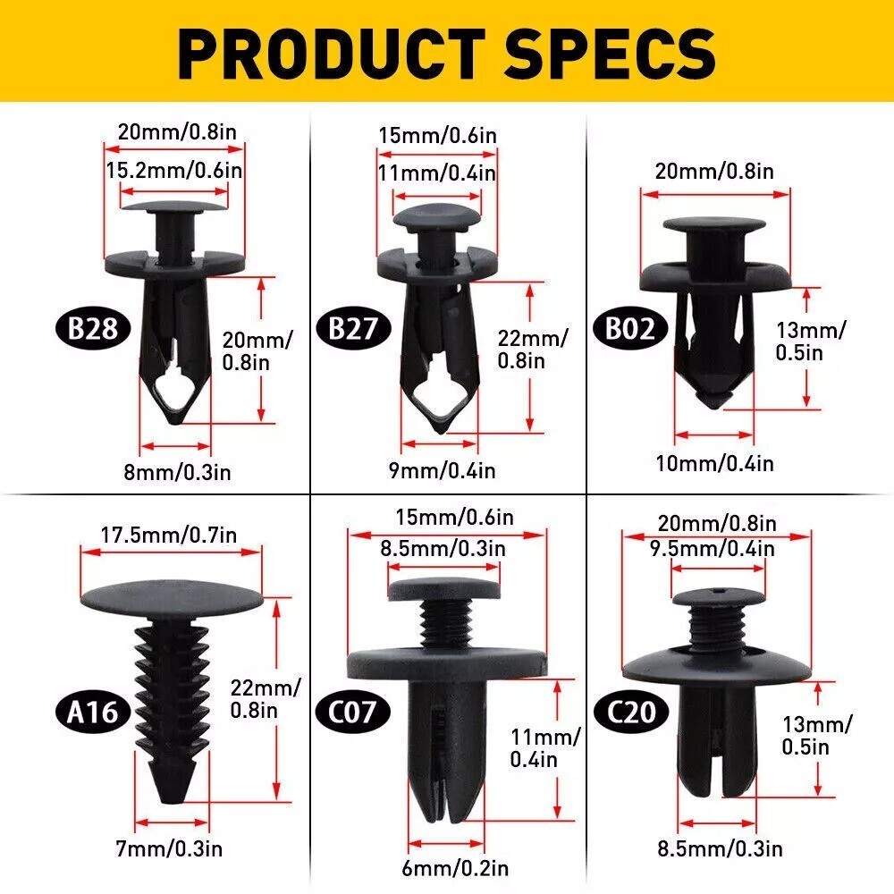 UniversalBumper Clip Retainer Rivet Fender Trim Car Auto Push Pin Fastener 190PC