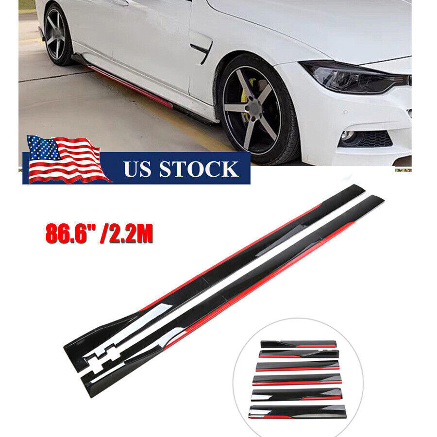 2.2m Car Side Skirts Winglet Extensions Splitters Lip Body Kit Glossy Black+Red