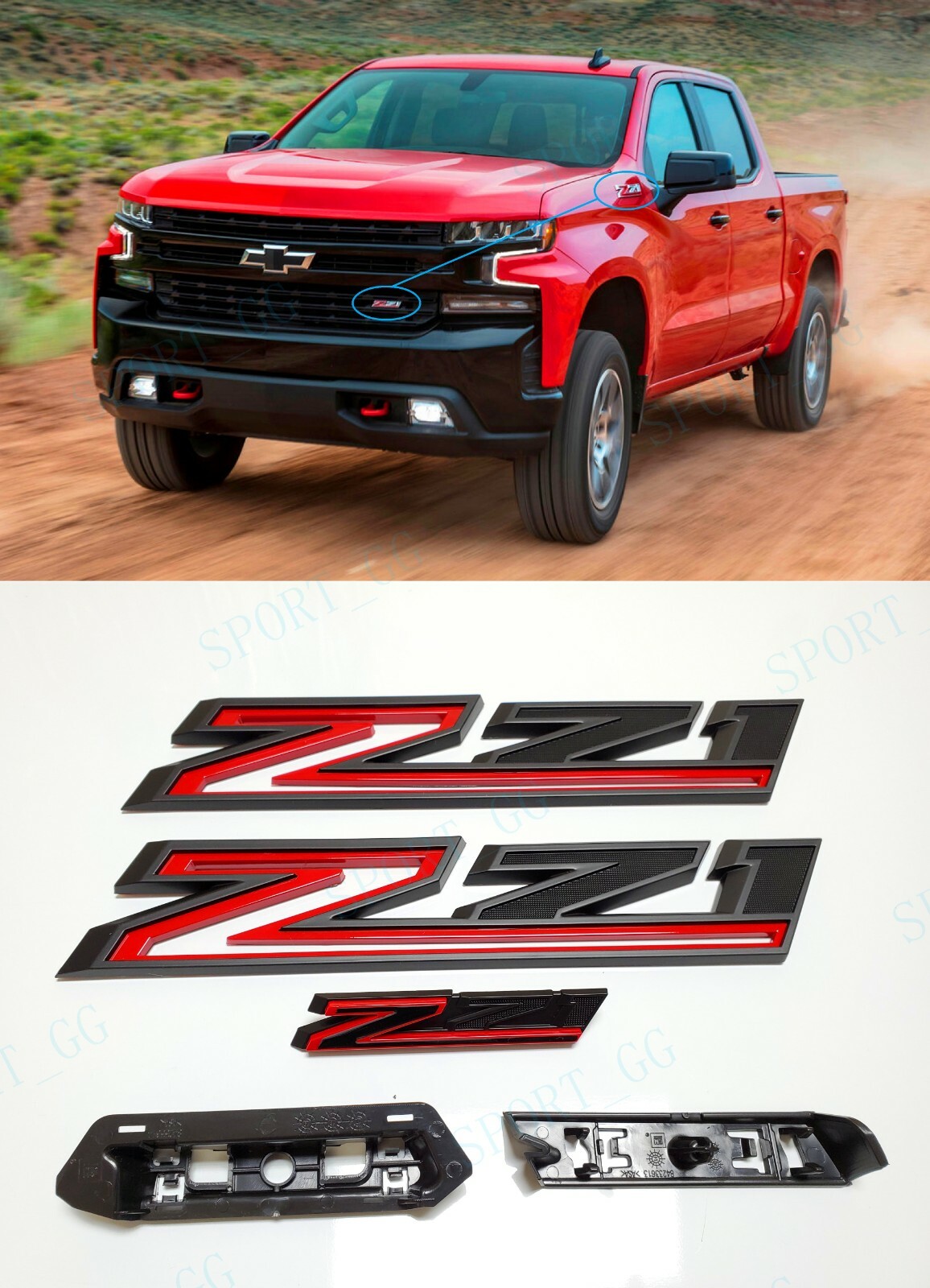 2019-2021 Black Red Chevrolet New Gen Silverado 1500 Z71 Grille & Fender Emblem