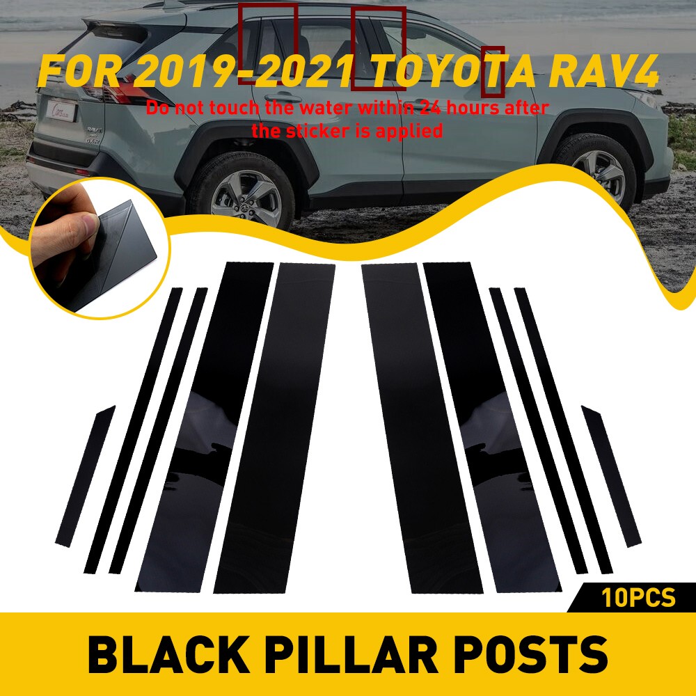 Pillar Posts 2019-2021 10pc Set Door Trim for Toyota Rav4 Mirror Cover Kit Black