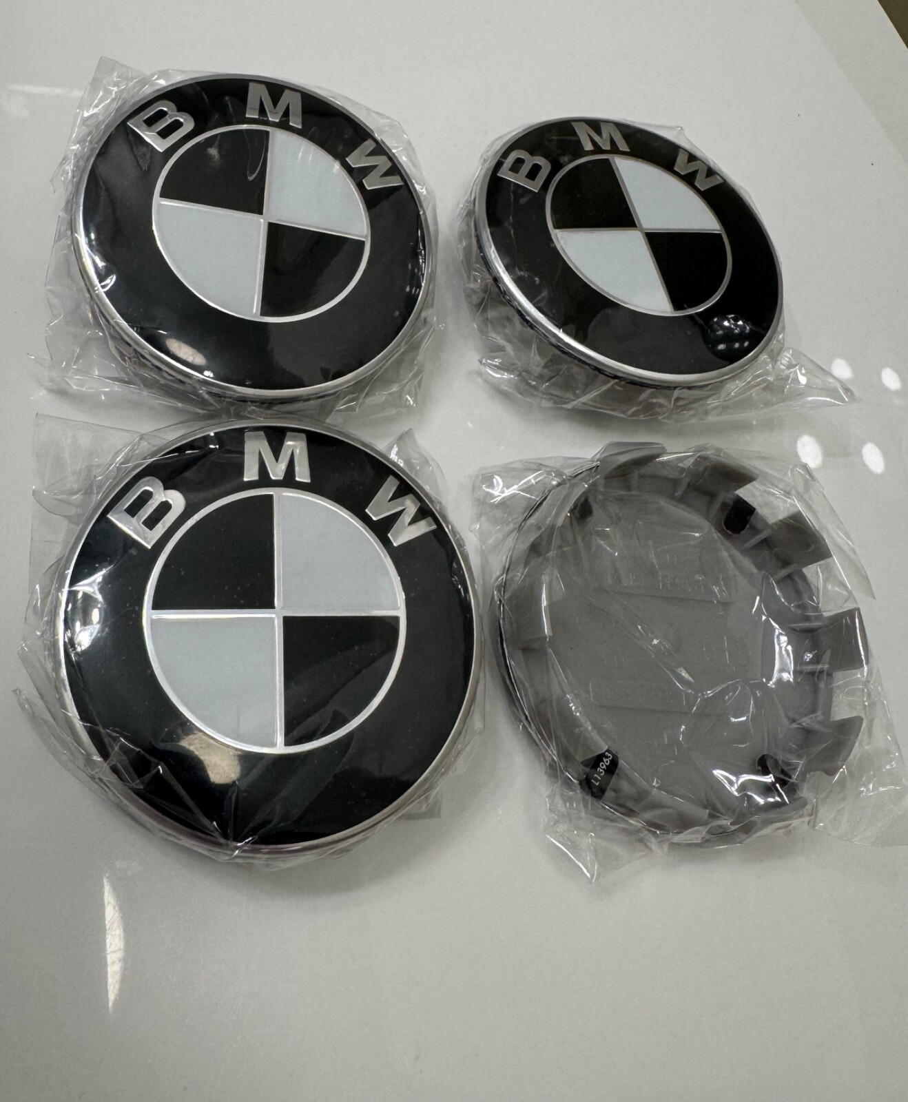 Set of 4 BMW Black White 50TH 68MM/56MM Wheel Center Caps Logo Badge Emblem