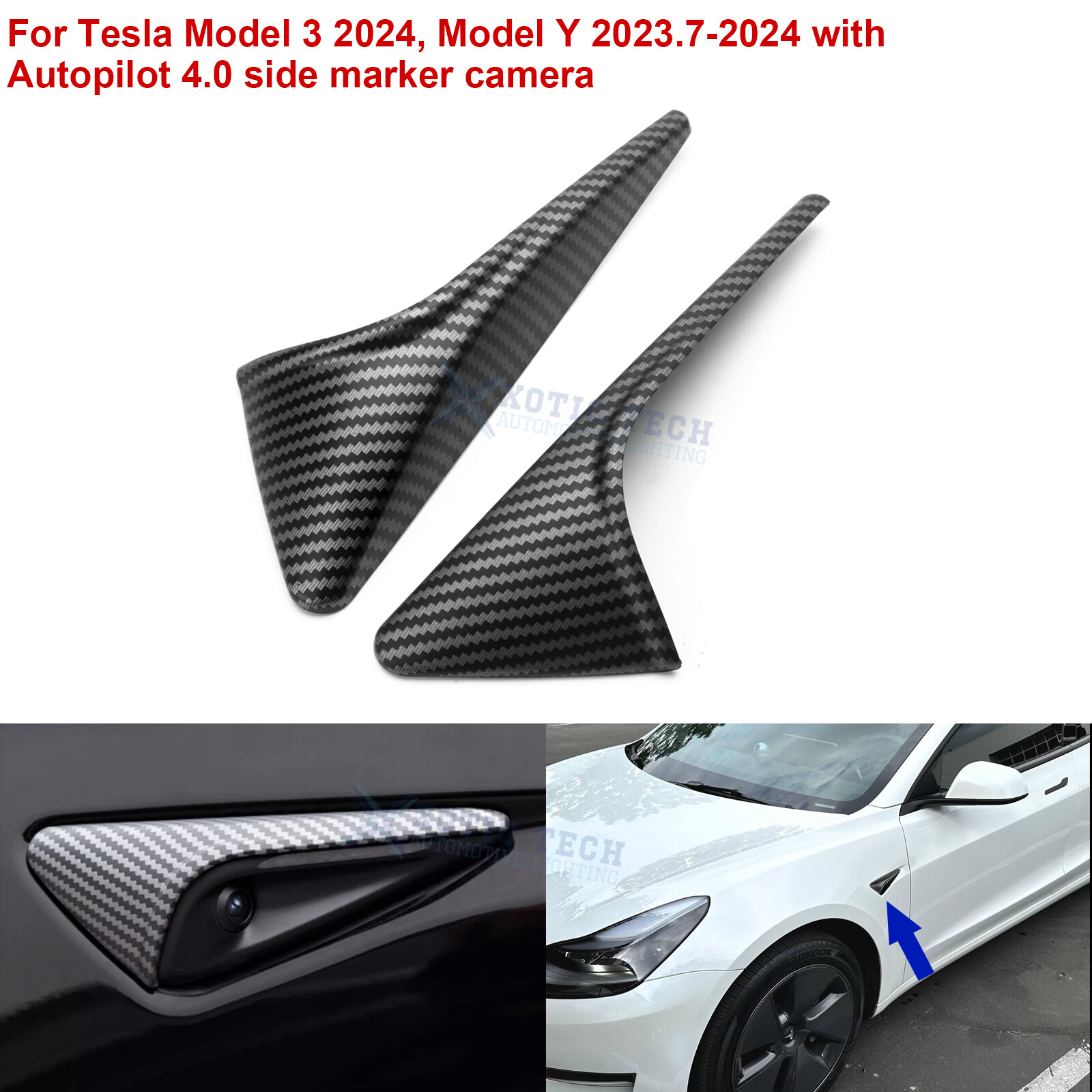 For Tesla 2024 HW4.0 Side Fender Camera Half Cover Matte Carbon Fiber Body Trim