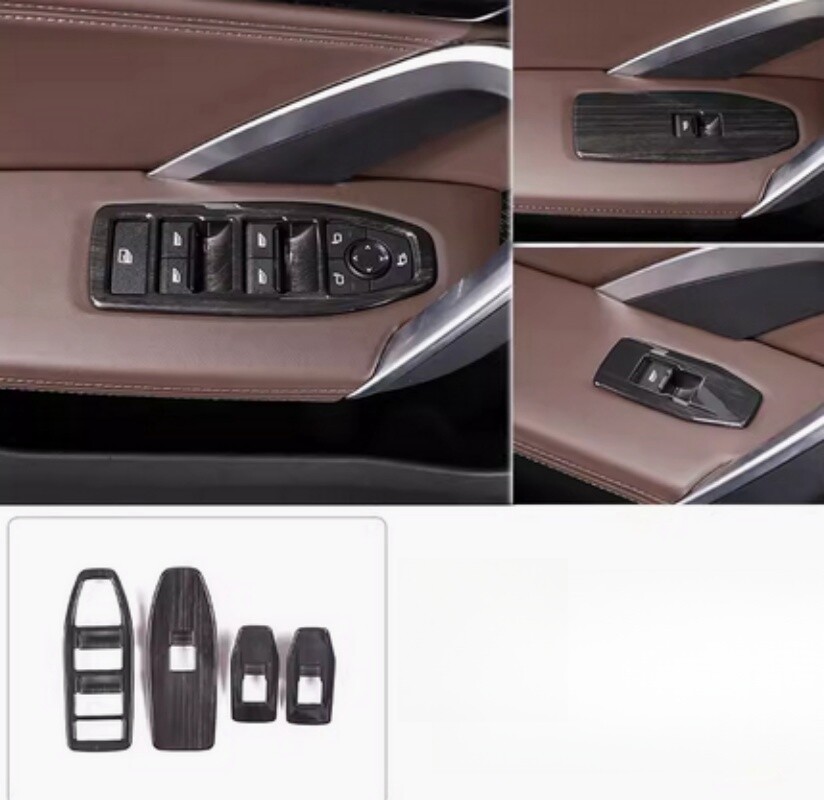 For BMW X1 iX1 2023-2024 Black wood grain glass lifting frame ABS Plastic 4PCS