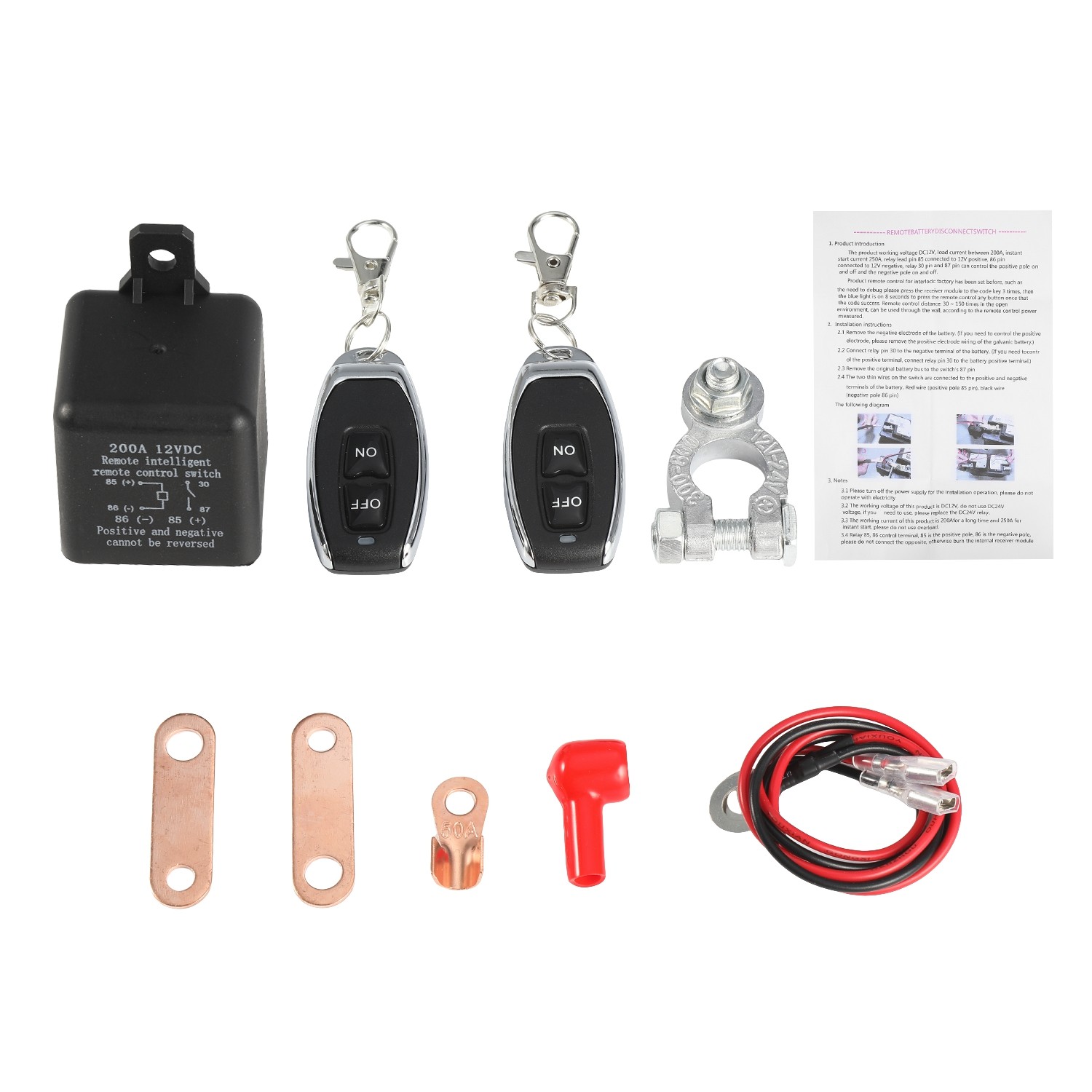 12V 200A Wireless Dual Remote Car Battery Disconnect Switch Latching Relay