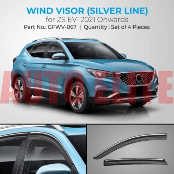Door Visor Rain Visor Wind Deflector Silver Line For MG ZS EV