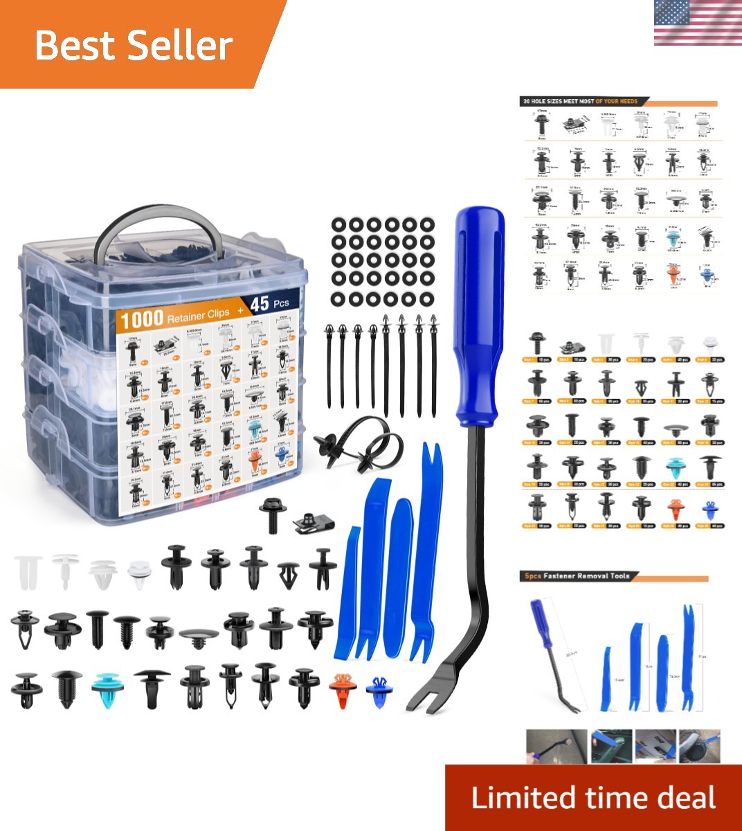 All-In-One 1045Pcs Auto Fasteners Assortment with Removal Tools & Cable Ties