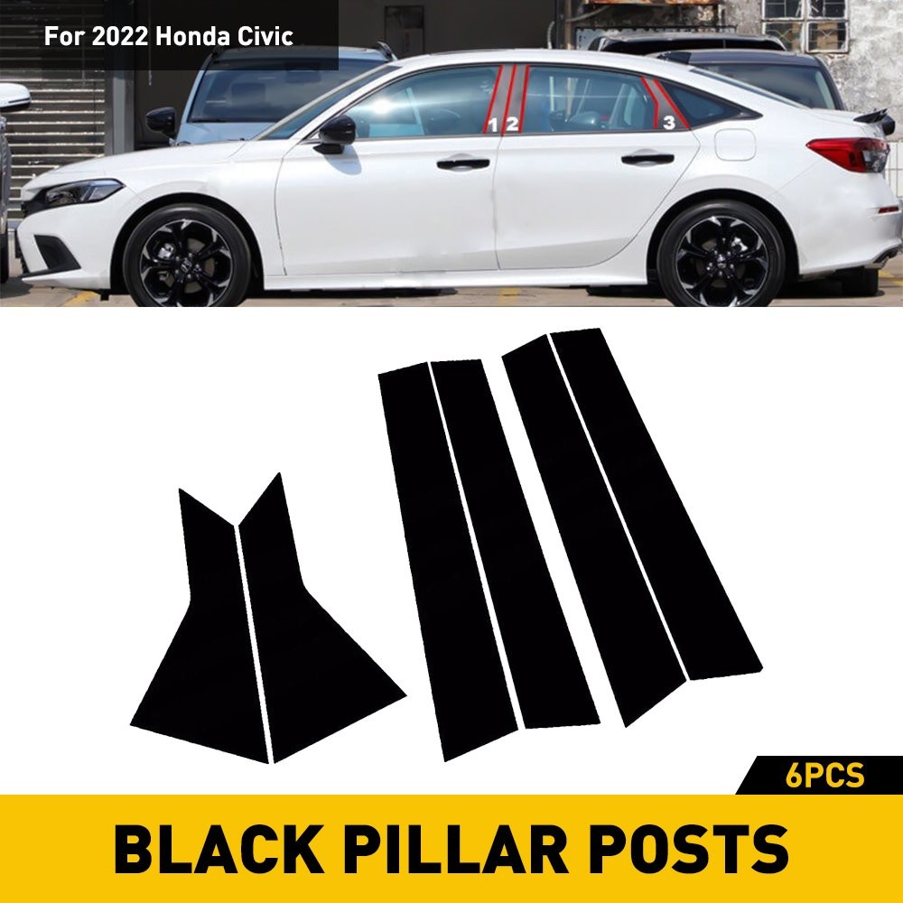 US 6Pcs Black Window Pillar BC Posts Trim Cover For Honda Civic sedan 11th 2022